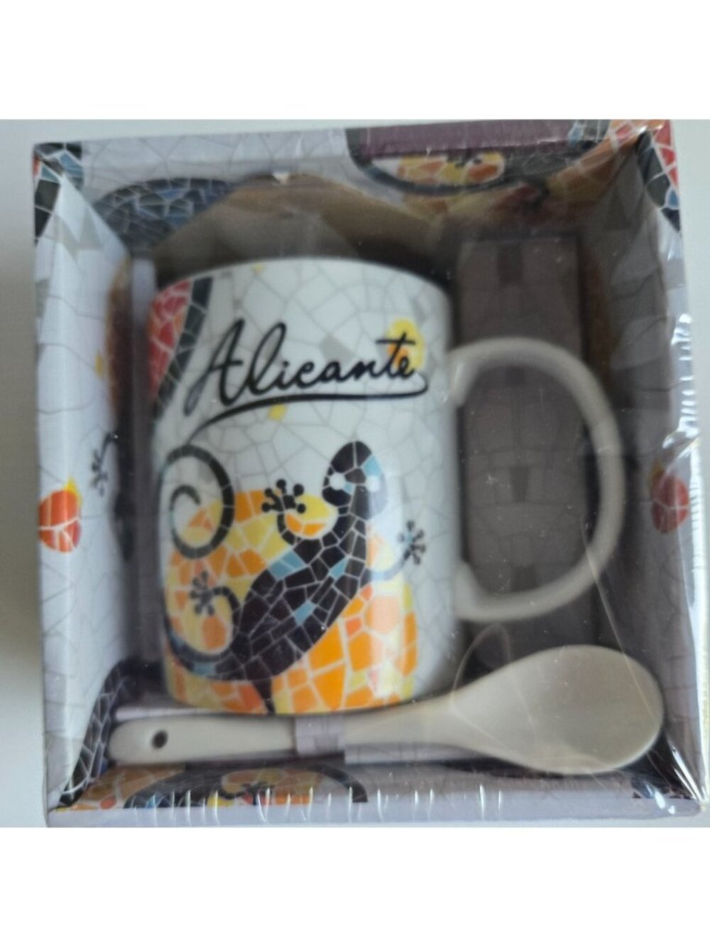 Alicante Spain Souvenir Coffee Mug Ceramic Cup Spoon Landmarks Travel NIP